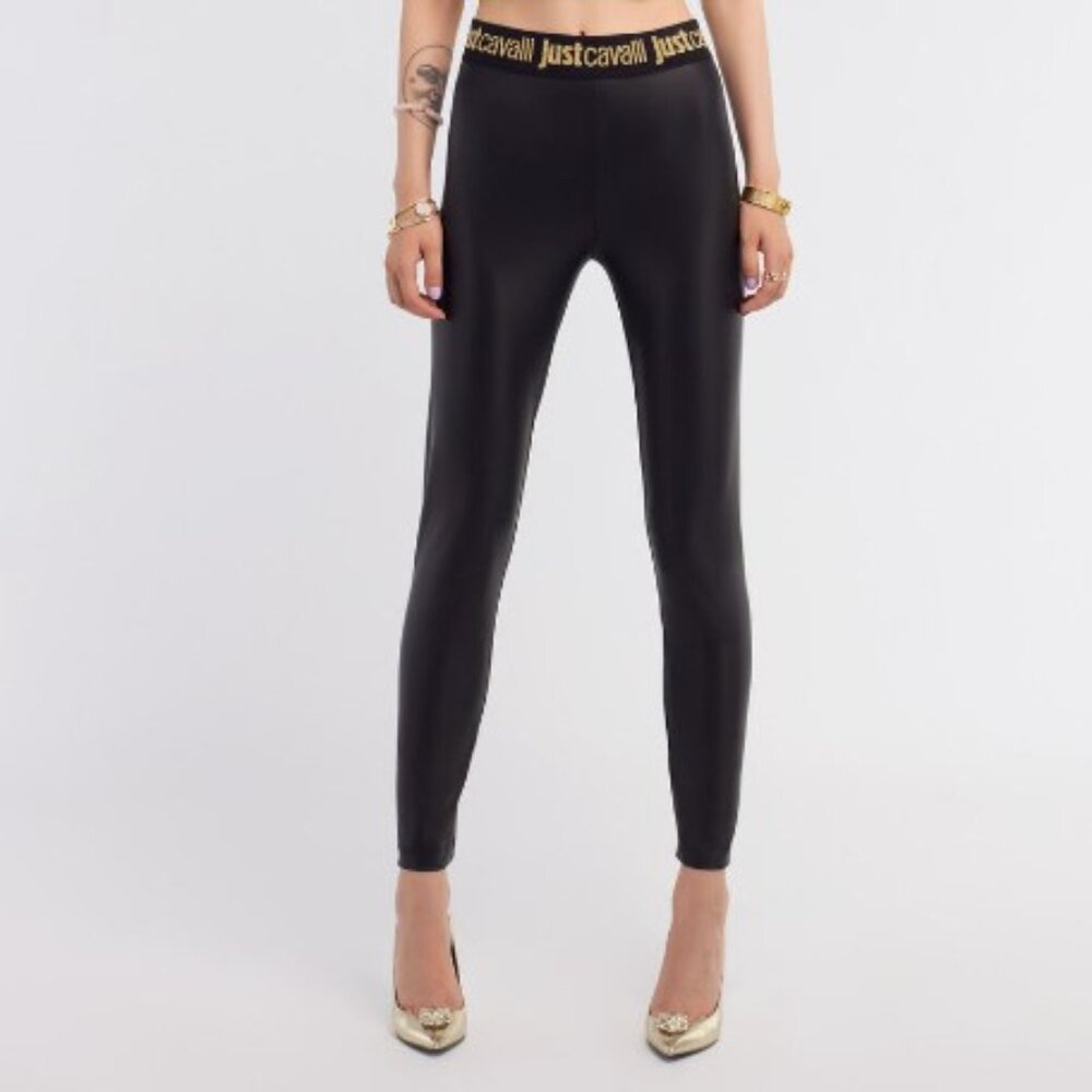 Just Cavalli Logo Leggings Gold Lurex Zebra Waistband